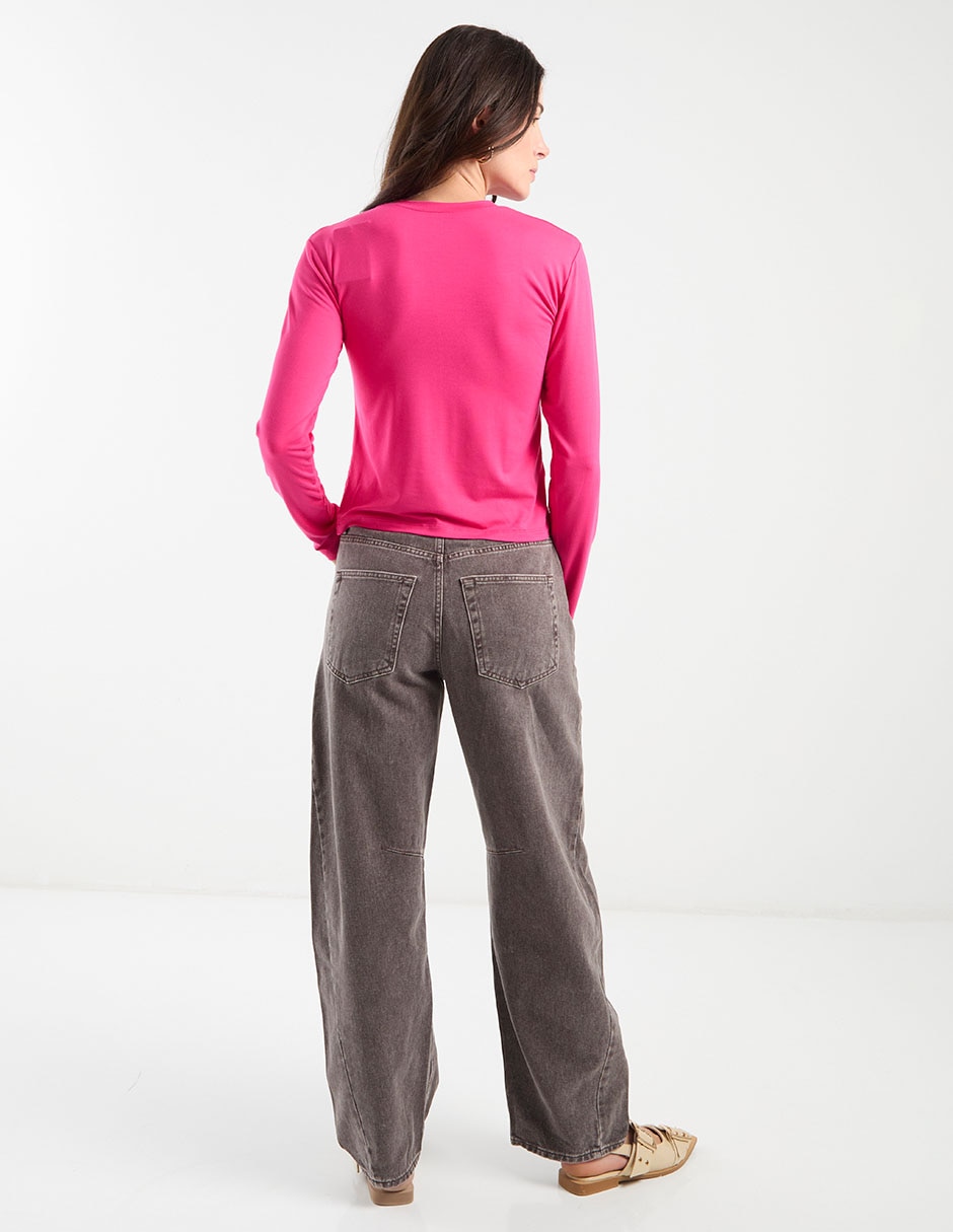 Jeans amplio cintura media para mujer 6