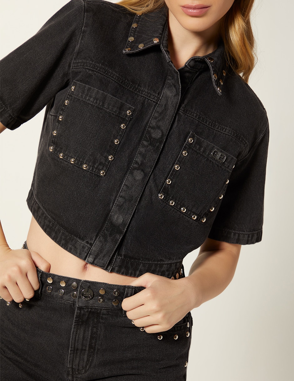 Top cuello camisero manga corta