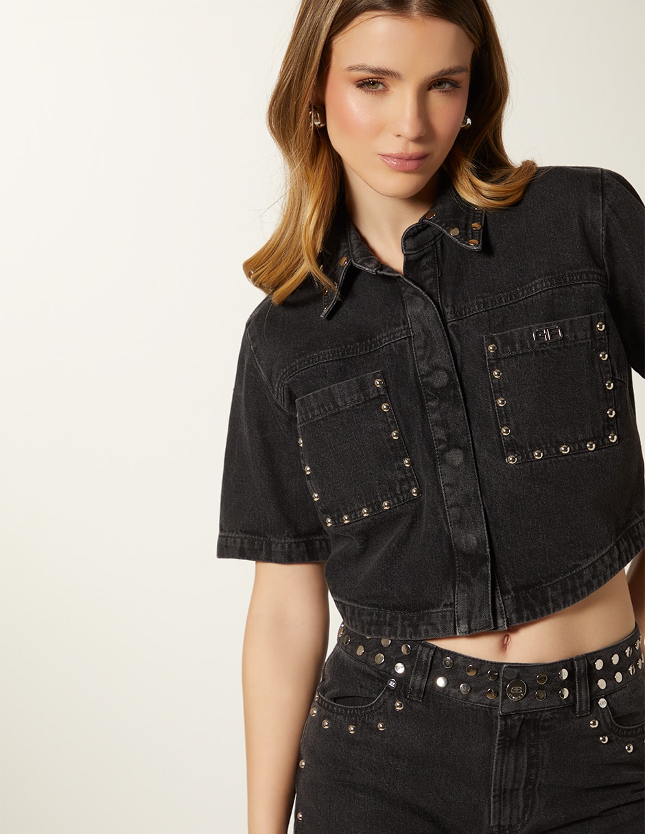 Top cuello camisero manga corta 4