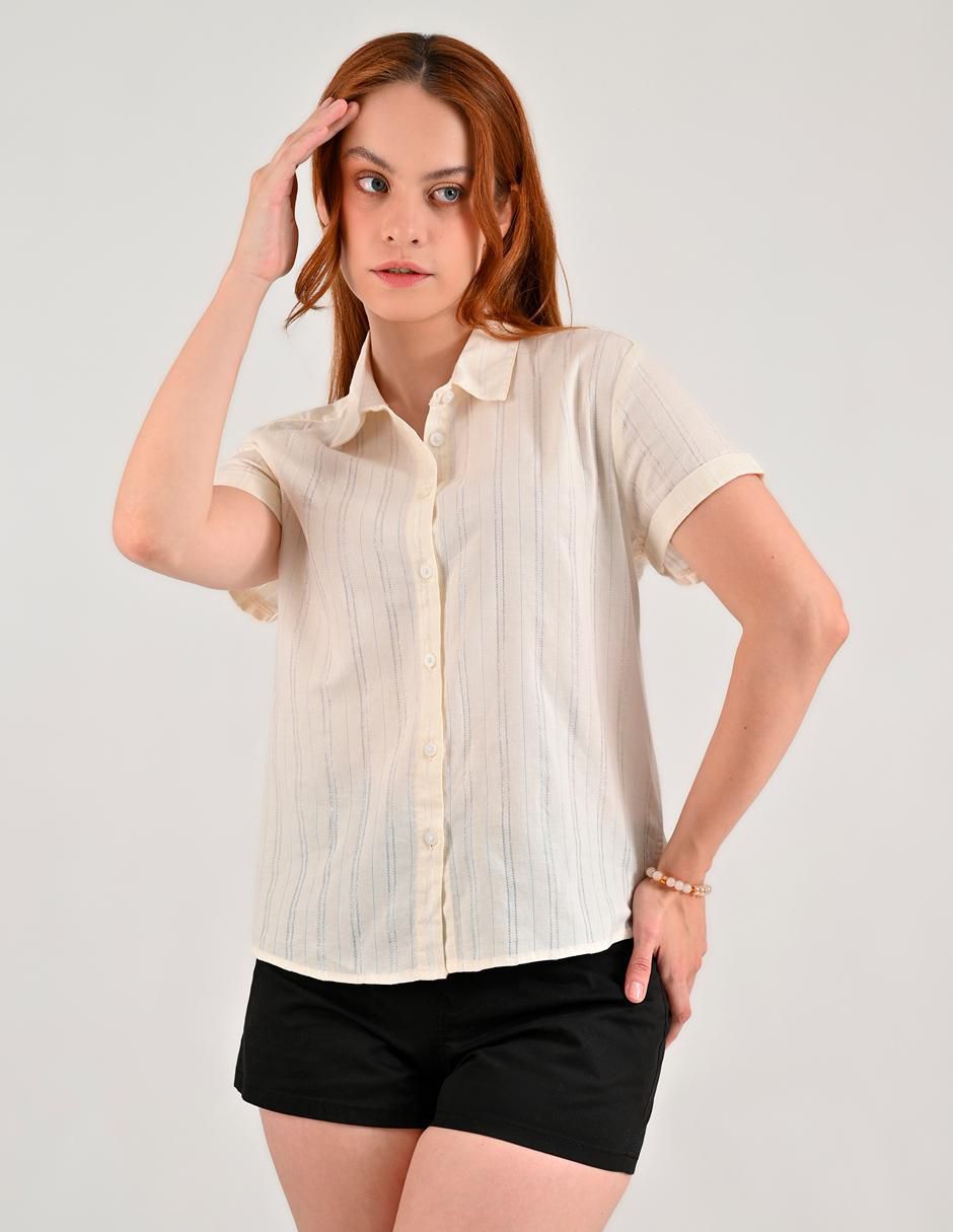 Blusa camisera manga corta para mujer