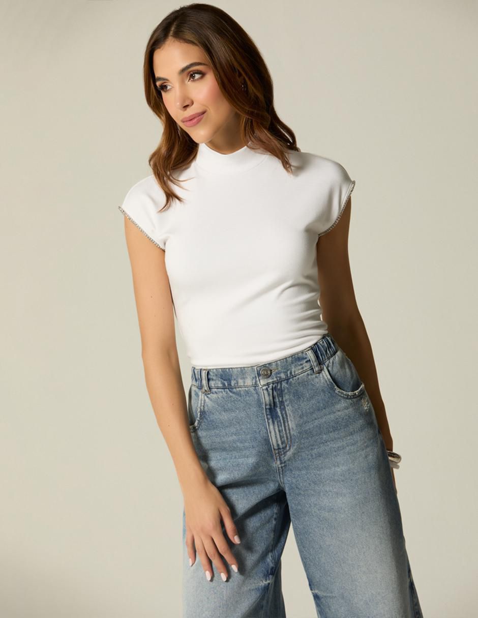 Playera manga cap cuello alto para mujer