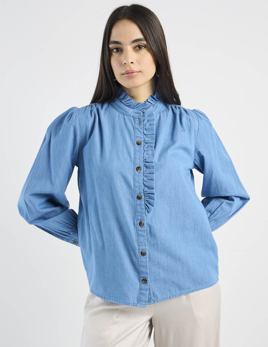 Camisa de algodón manga larga para mujer