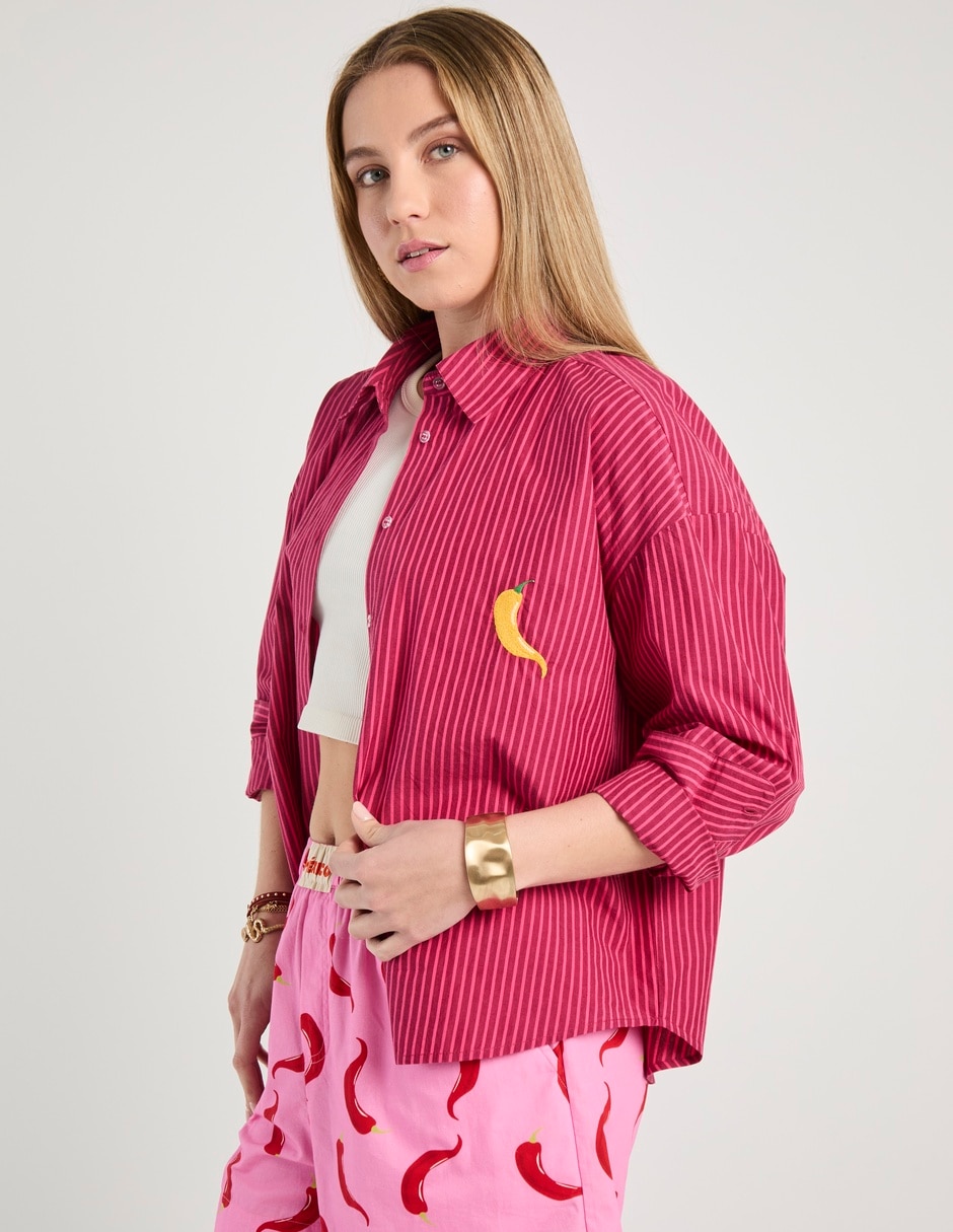 Sobrecamisa de algodón manga larga para mujer