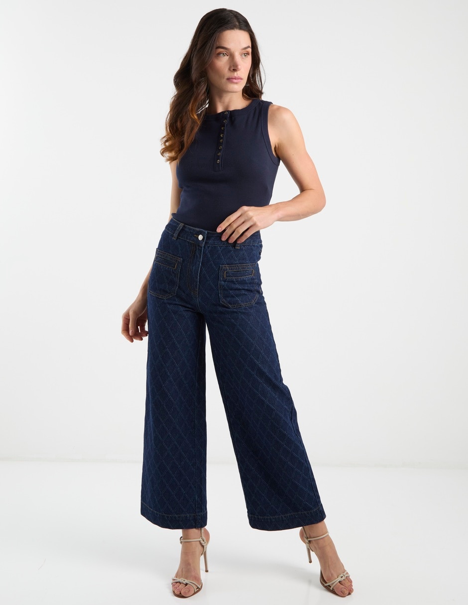 Jeans amplio cintura media para mujer 2