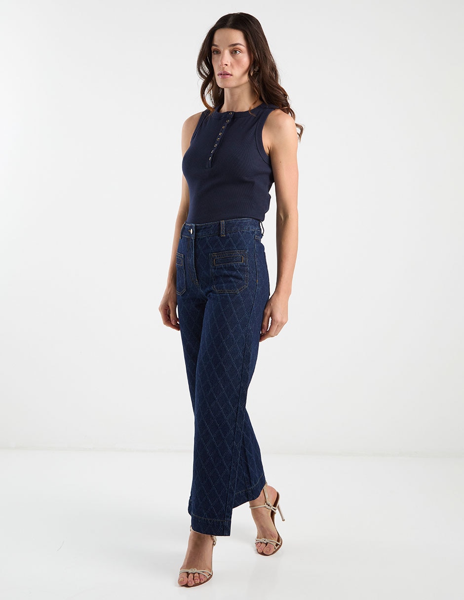 Jeans amplio cintura media para mujer 3