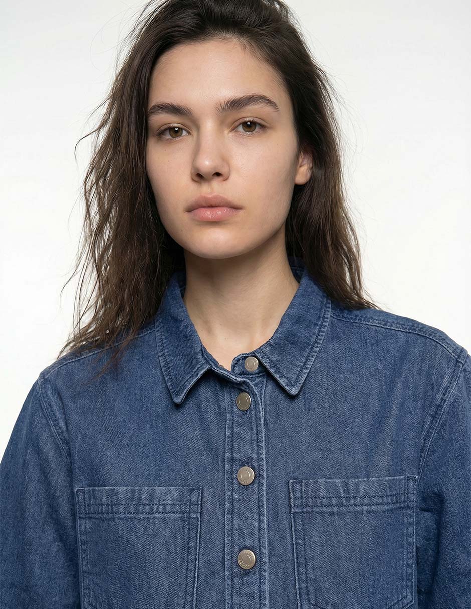 Camisa de mezclilla manga al codo para mujer 4