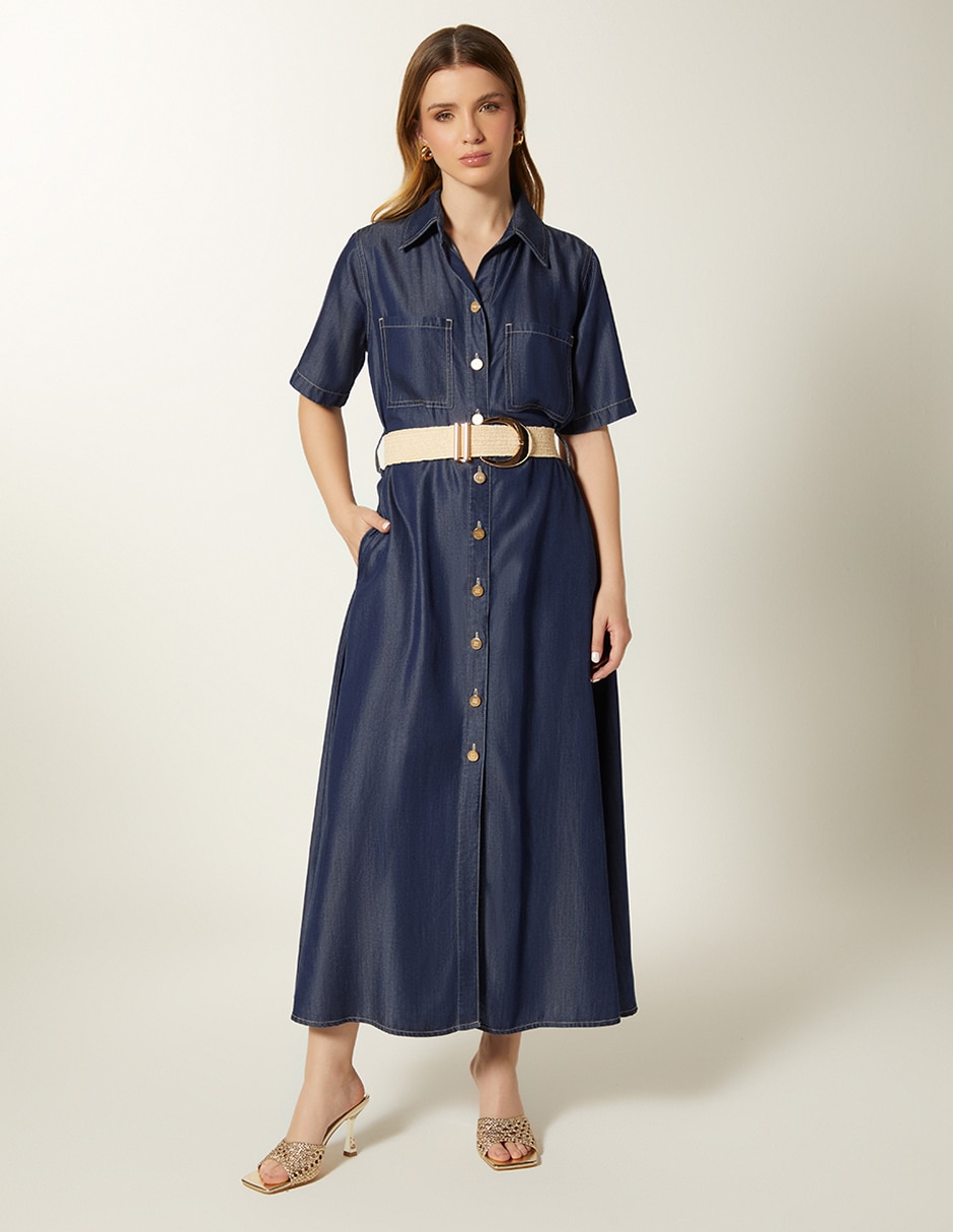 Vestido midi casual Tencel Raw Max para mujer Vestido midi casual Tencel Raw Max para mujer