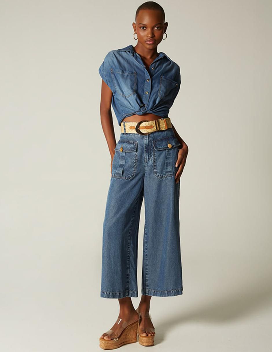 Jeans capri campana Bulma corte cintura para mujer 3