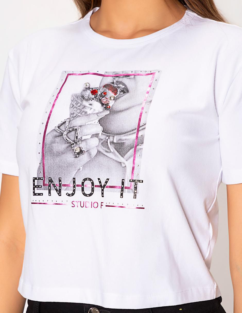 Playera manga corta Enjoy It cuello redondo para mujer 4