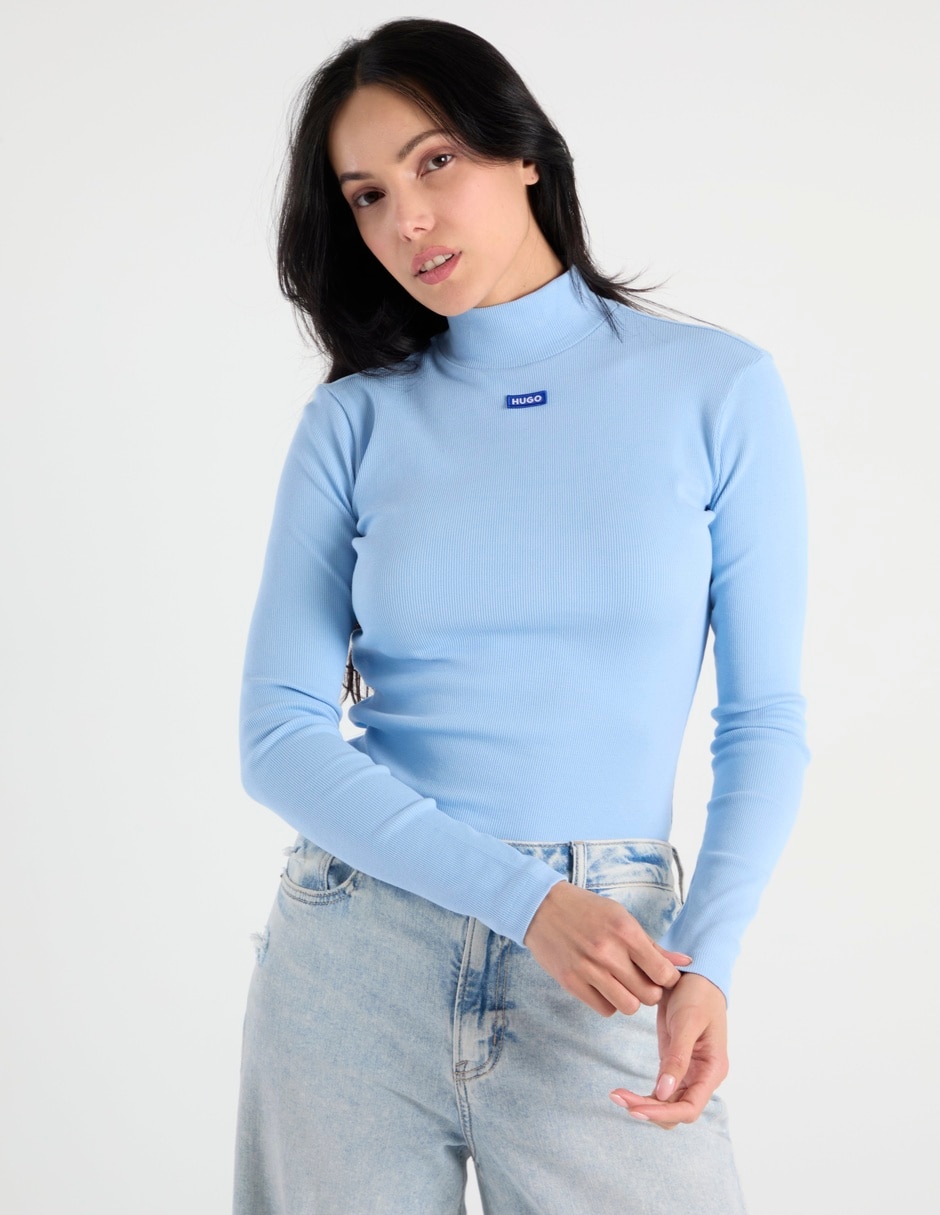 Playera manga larga cuello alto para mujer