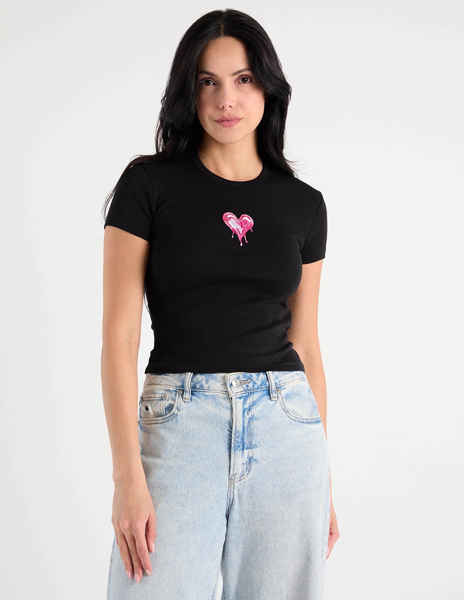Playera manga corta cuello redondo para mujer