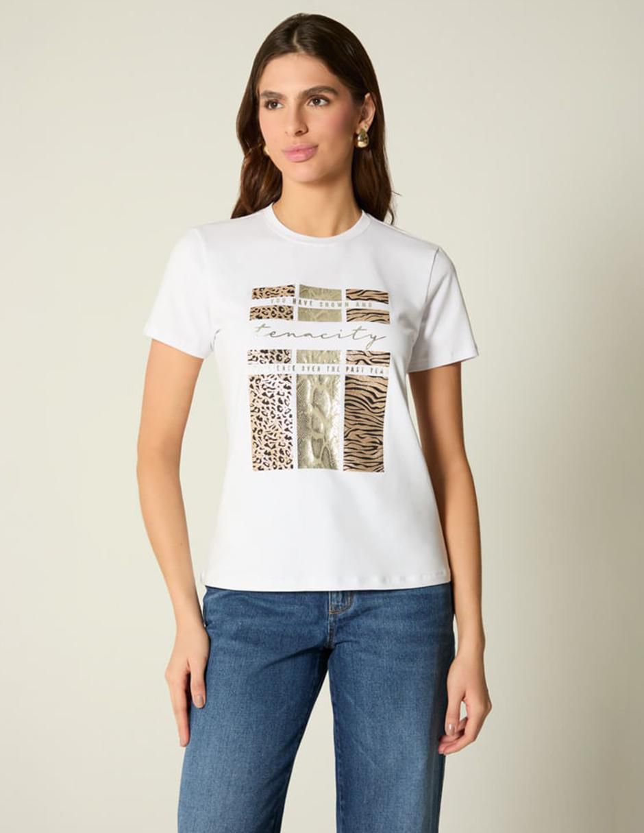Playera manga corta cuello redondo para mujer