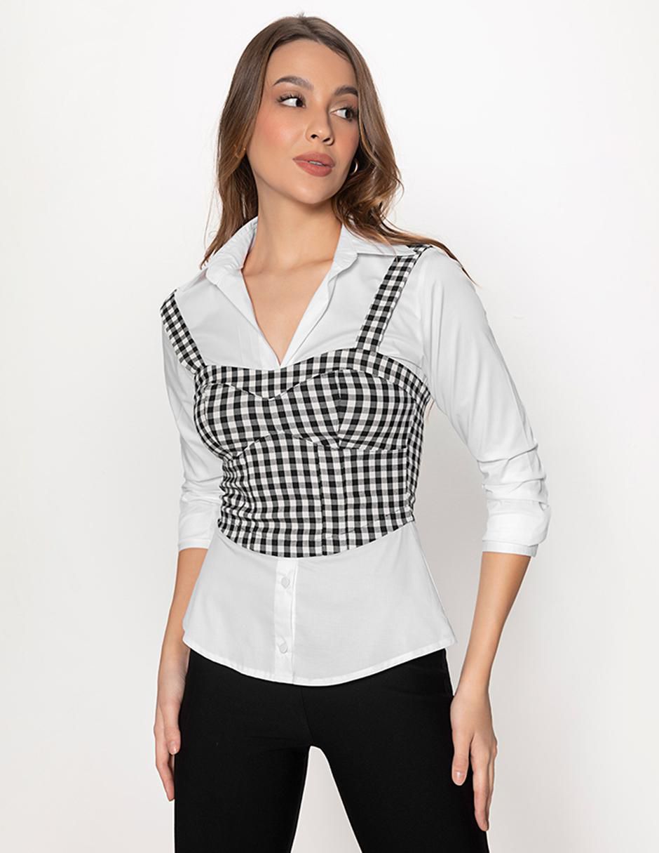 Blusa Retorno Do Vichy manga larga para mujer