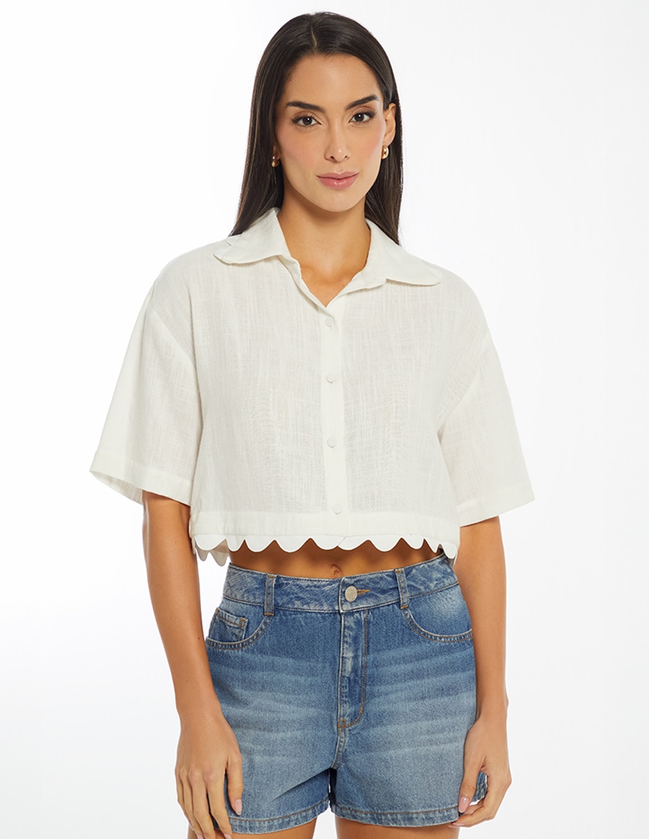 Top cuello camisero manga corta