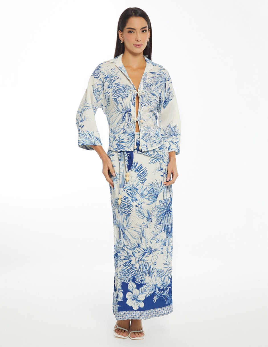 Blusa Mediterranean Sunset manga 3/4 para mujer