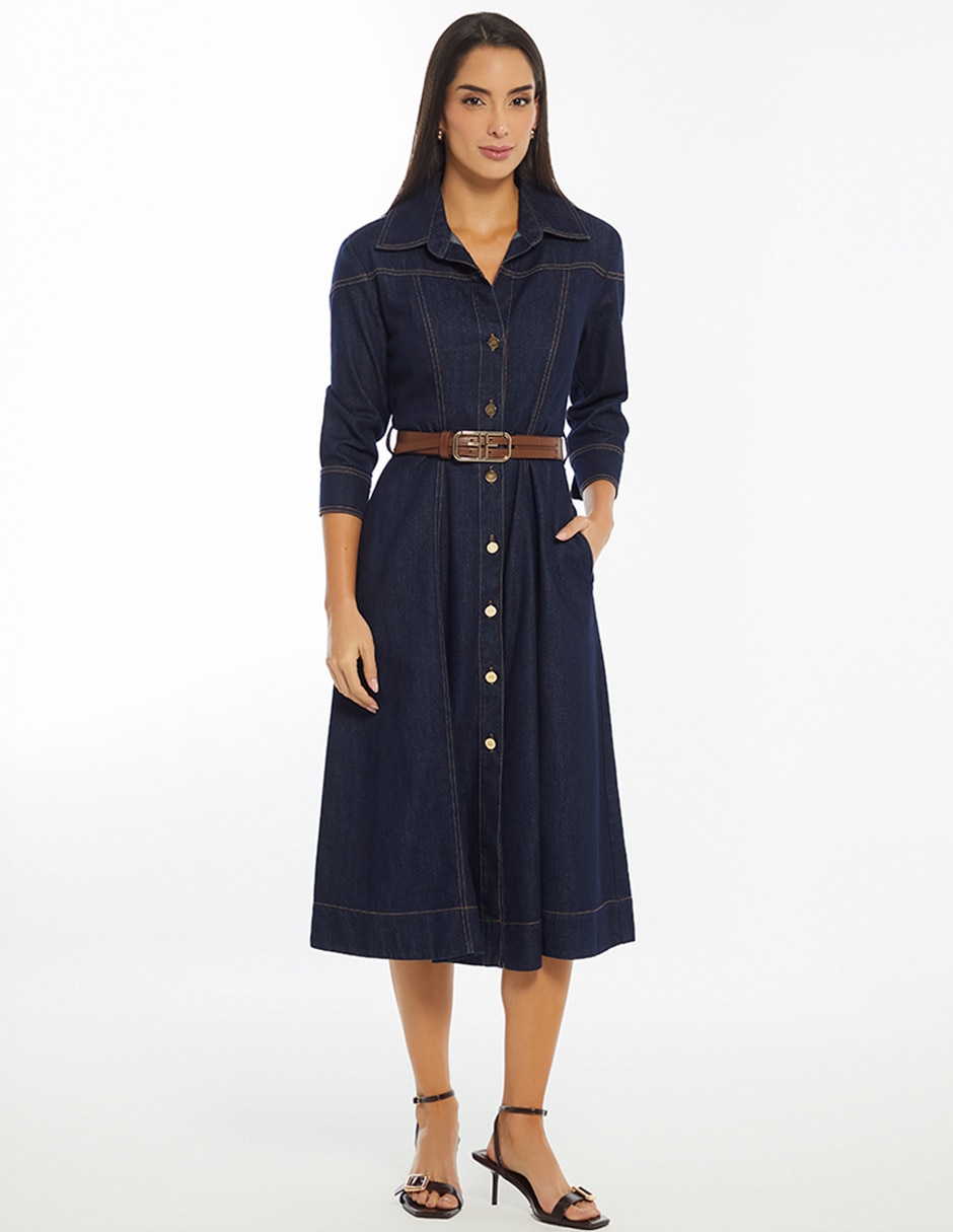 Vestido midi casual Luxury Dark Denim para mujer 6