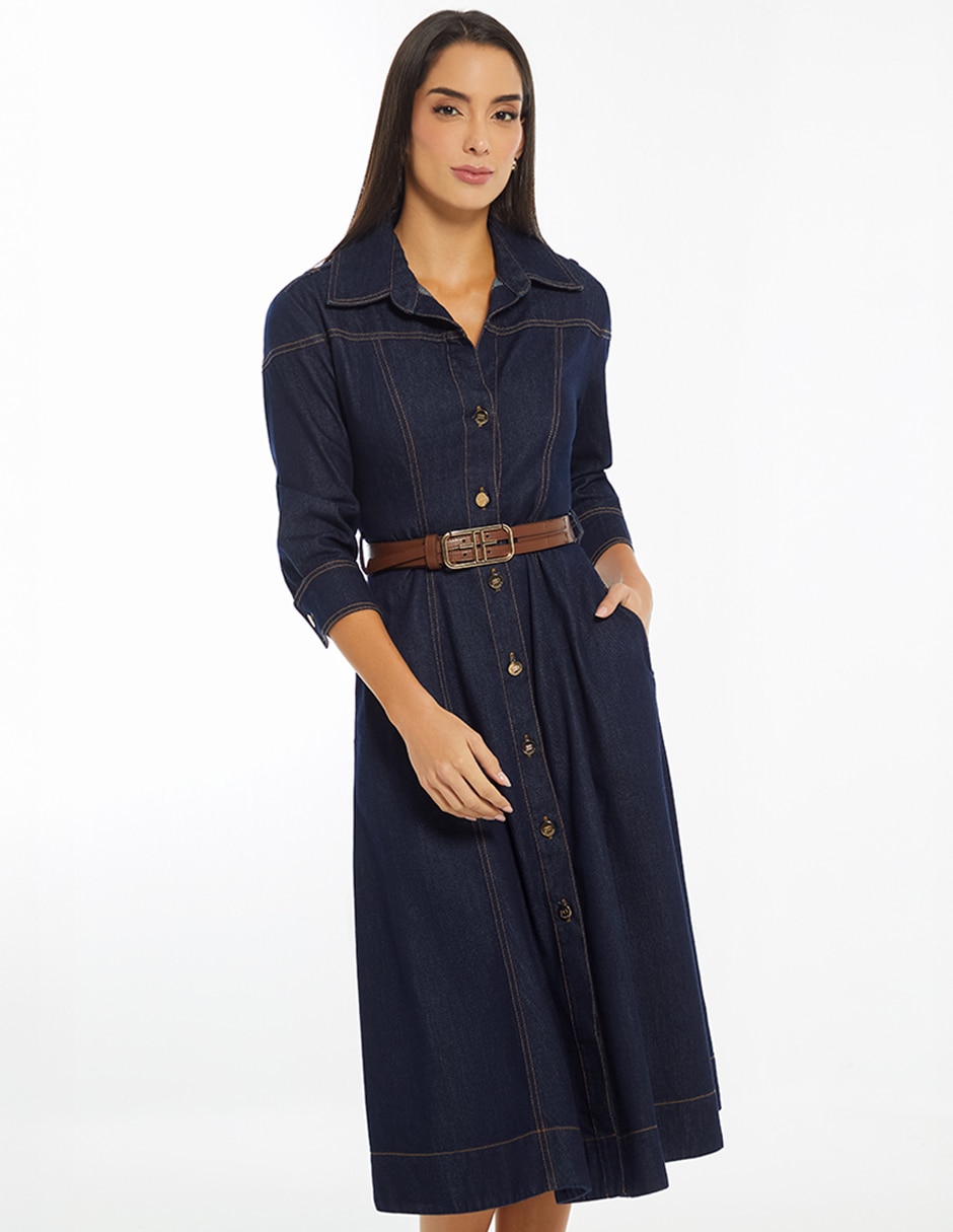 Vestido midi casual Luxury Dark Denim para mujer Vestido midi casual Luxury Dark Denim para mujer