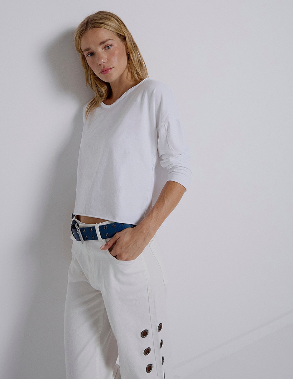 Playera manga larga cuello redondo para mujer 4
