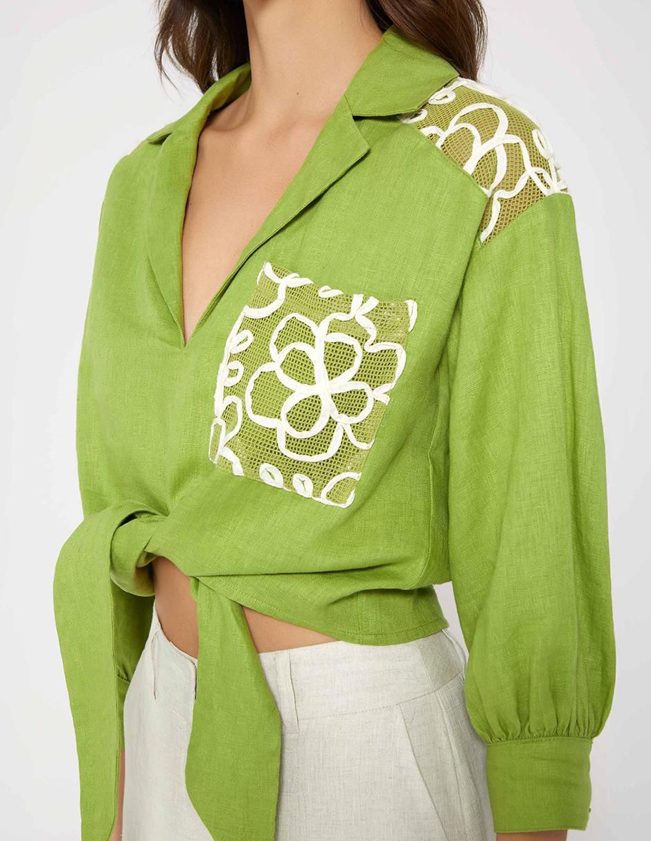 Top cuello solapa escote V manga 3/4 4
