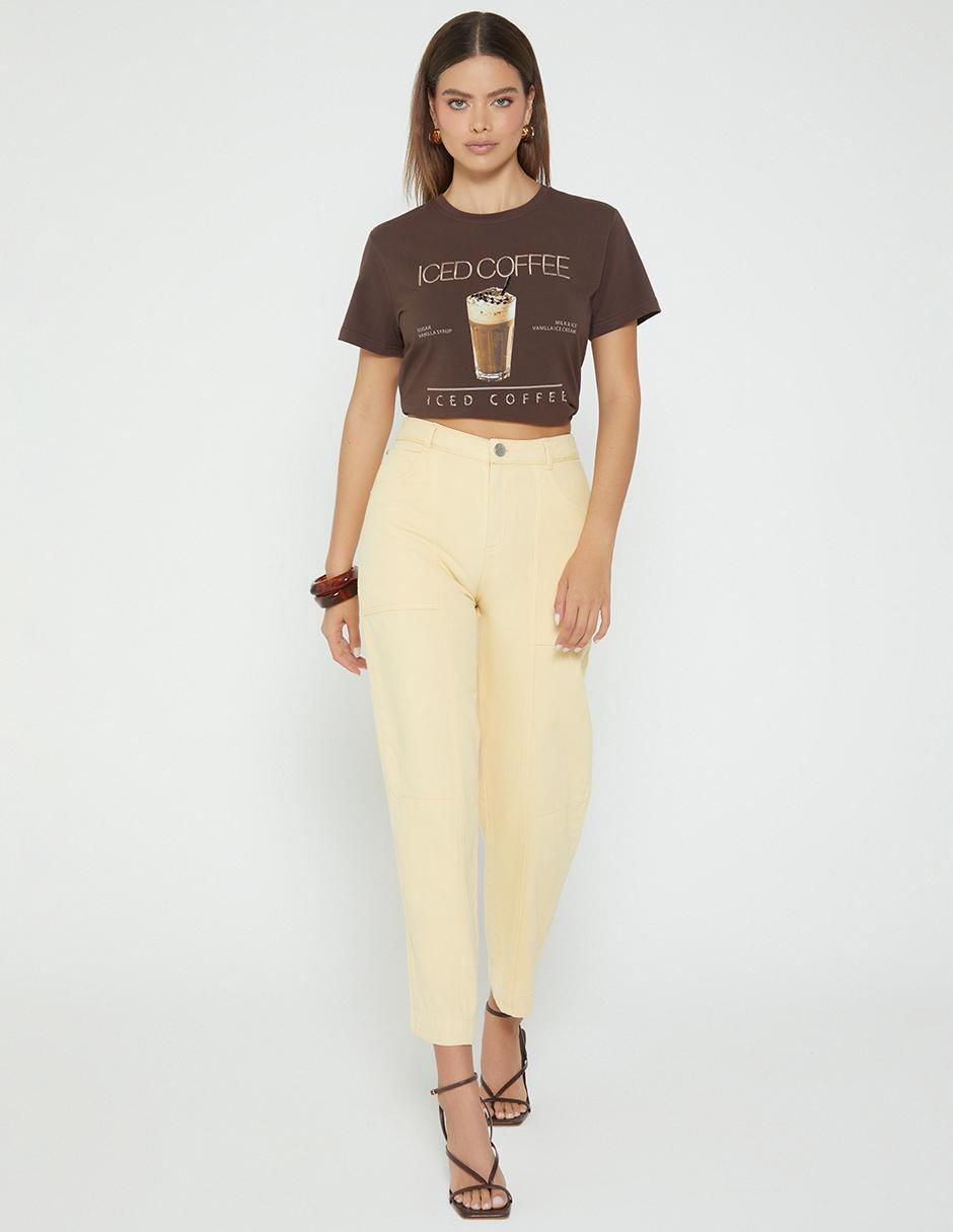 Playera manga corta Ice Coffee Mood cuello redondo para mujer 3