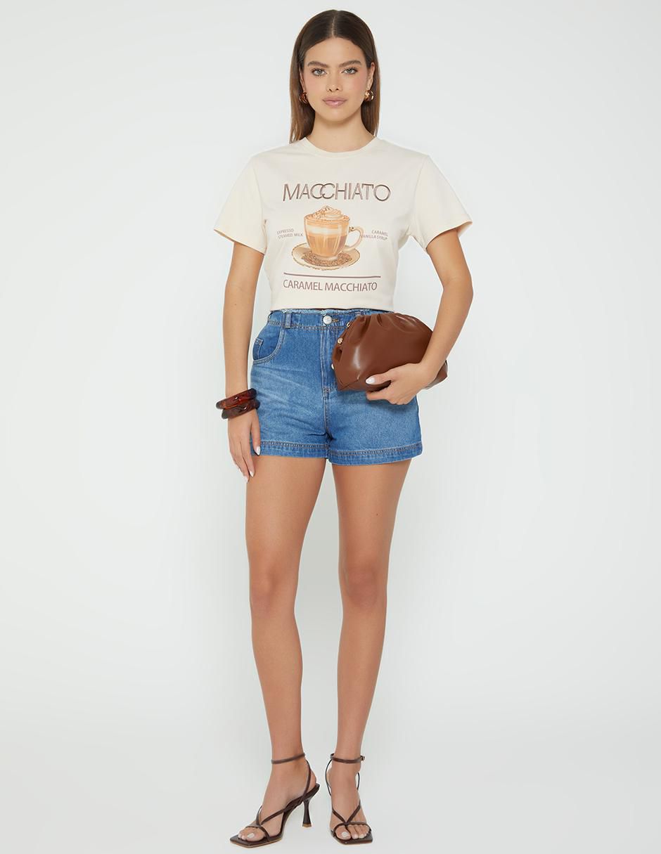 Playera manga corta Macchiato Coffee Mood cuello redondo para mujer 3