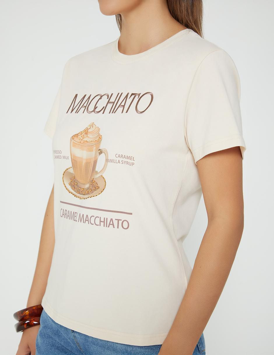 Playera manga corta Macchiato Coffee Mood cuello redondo para mujer 4