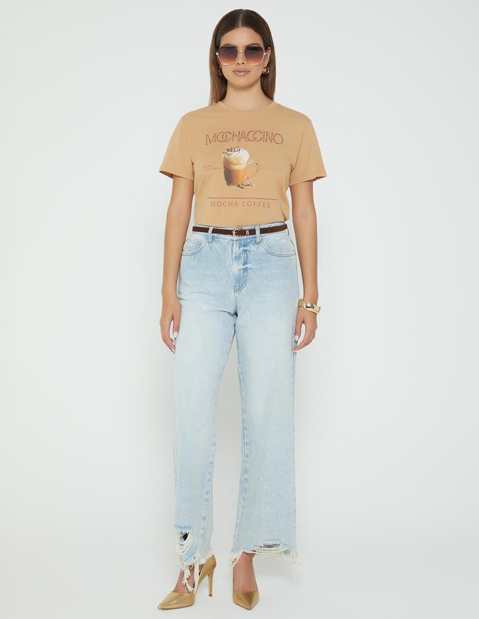Playera manga corta Mochaccino Coffee Mood cuello redondo para mujer 3