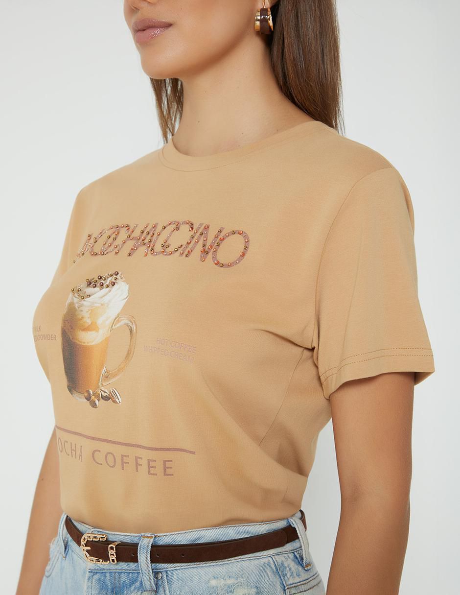 Playera manga corta Mochaccino Coffee Mood cuello redondo para mujer 4