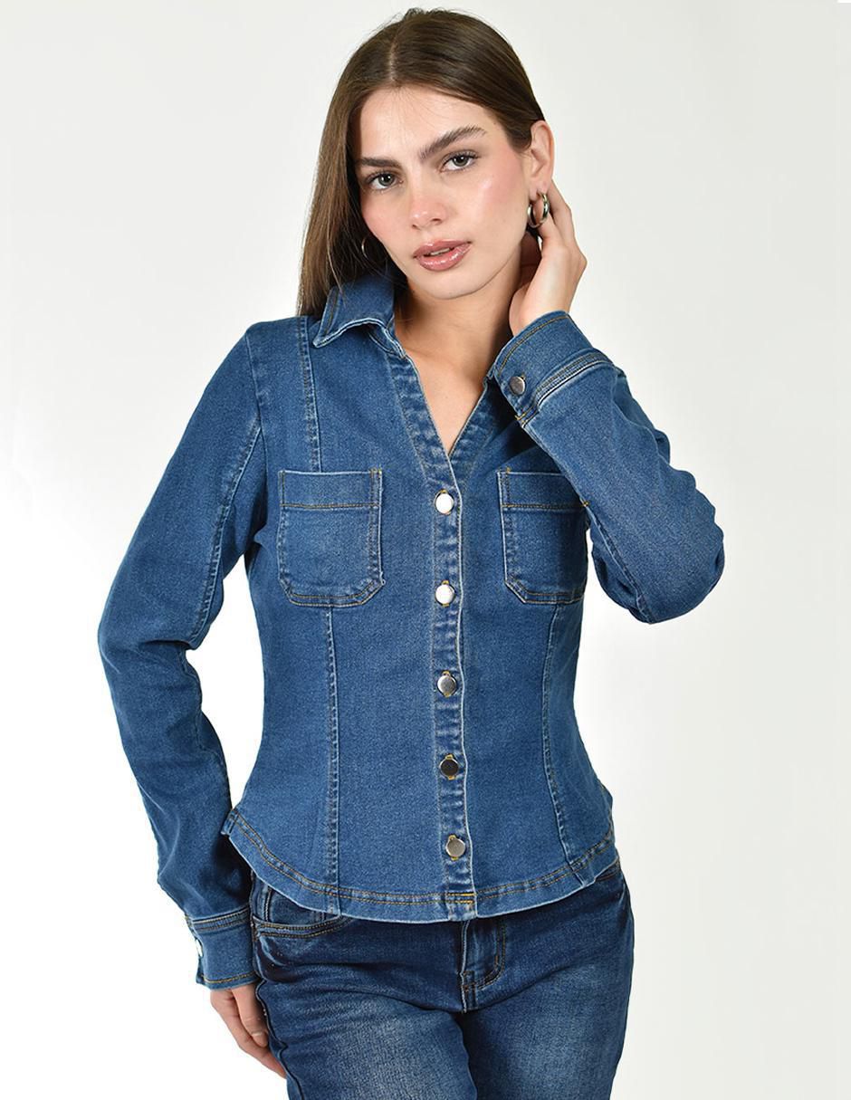 Camisa de mezclilla manga larga para mujer