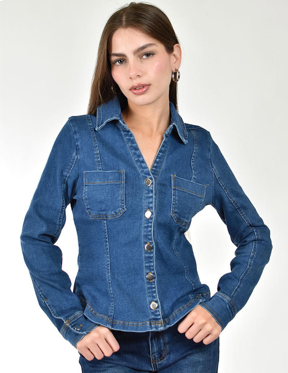Camisa de mezclilla manga larga para mujer 4