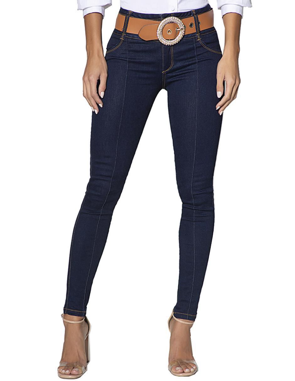 Jeans ultra slim a la cintura para mujer 1