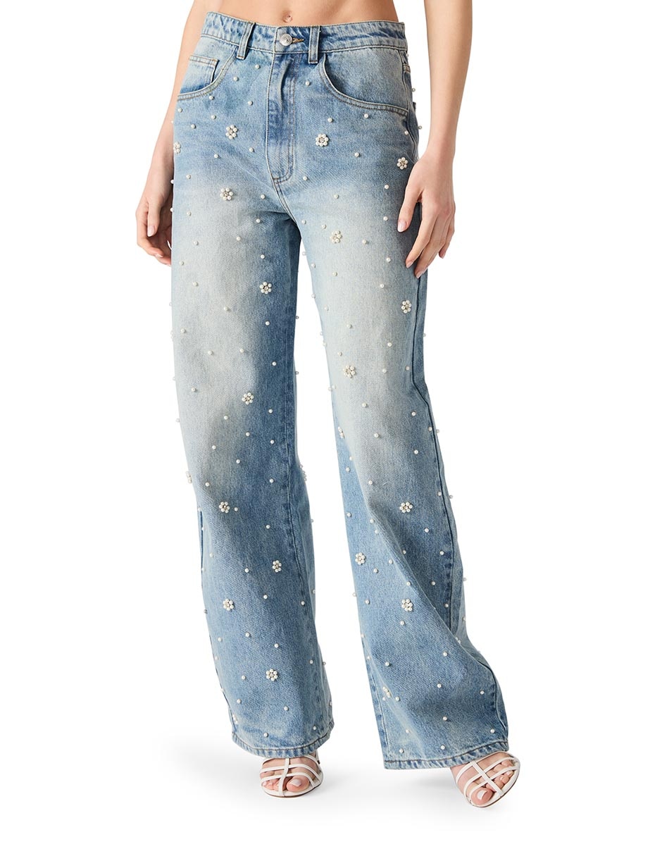 Jeans relaxed amplio cintura alta para mujer