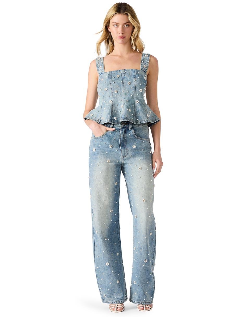 Jeans relaxed amplio cintura alta para mujer 5