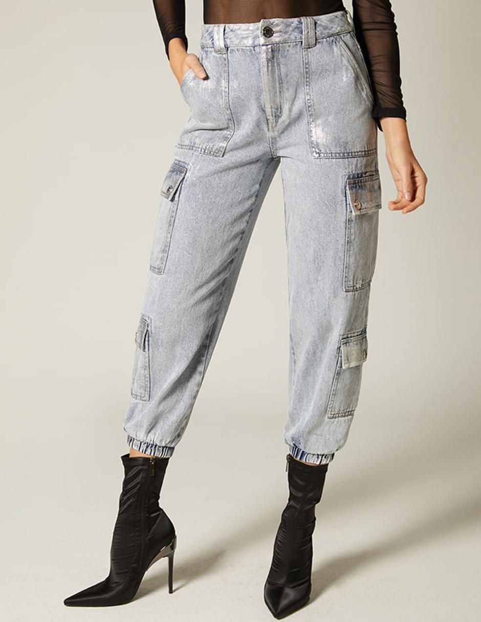 Jeans bota cintura alta Santana Metallic Silver para mujer 1