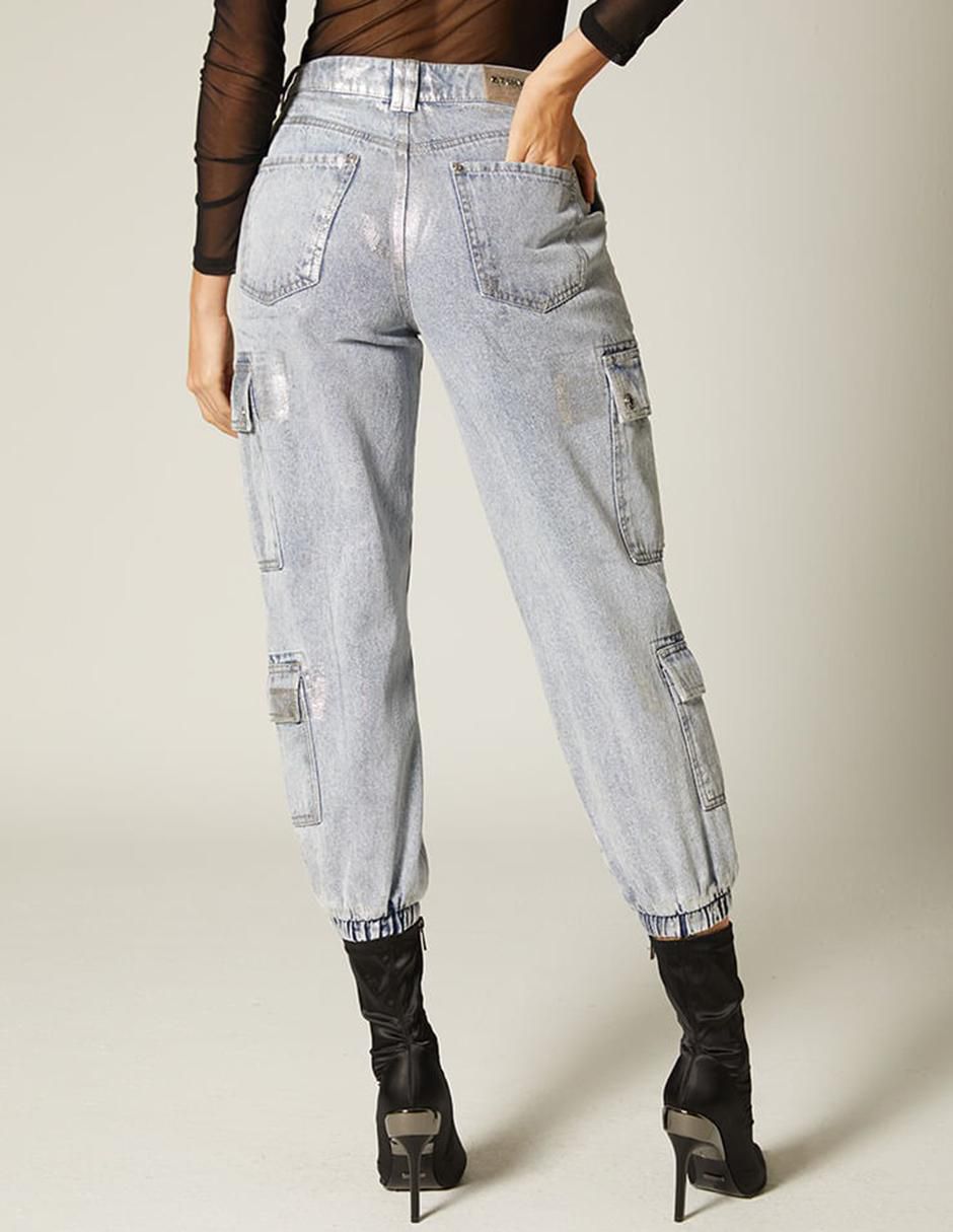 Jeans bota cintura alta Santana Metallic Silver para mujer 2