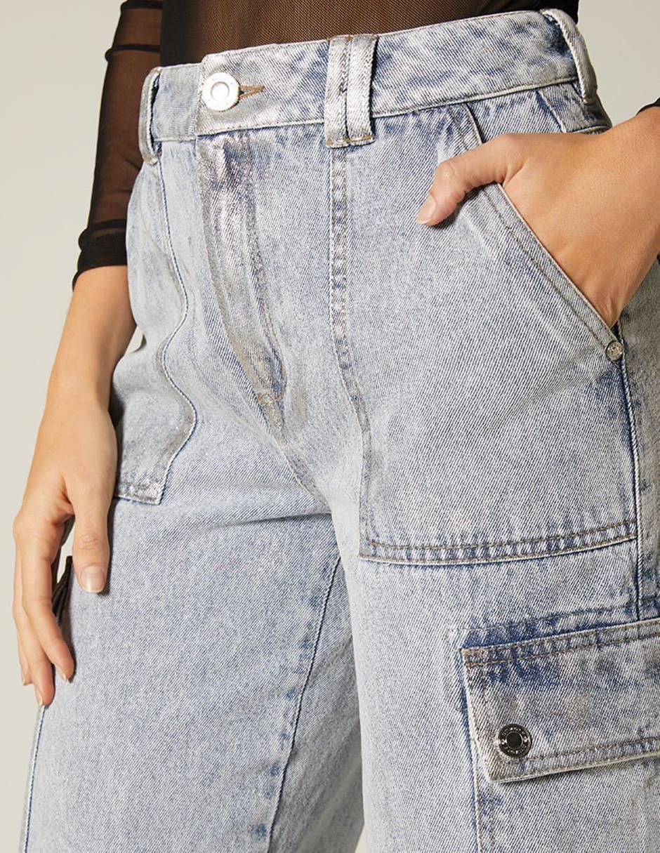 Jeans bota cintura alta Santana Metallic Silver para mujer 4