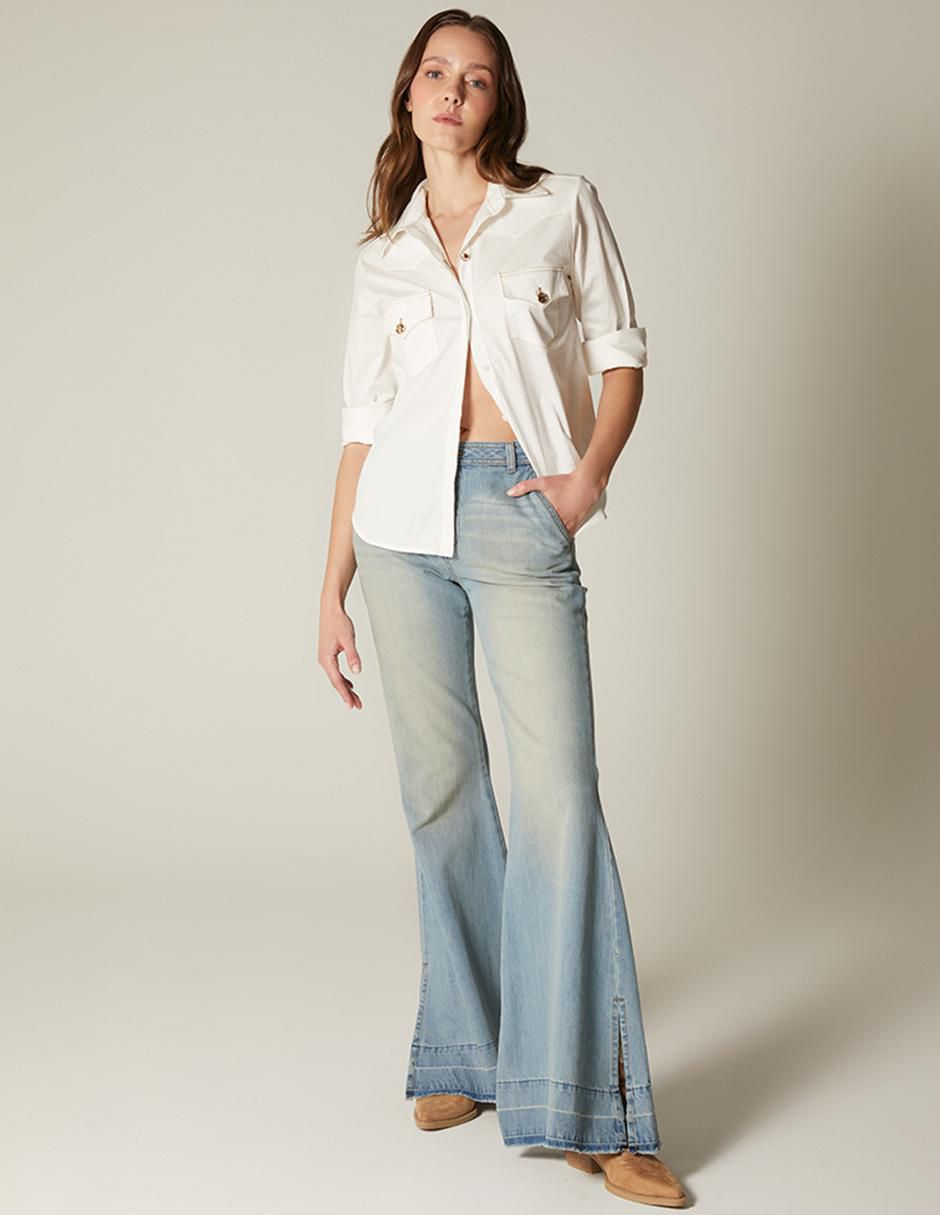 Jeans acampanado cintura para mujer 3