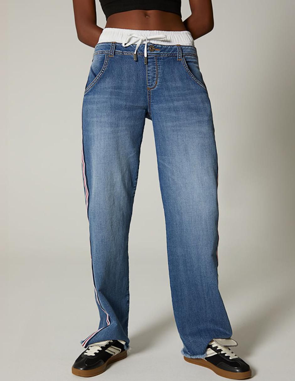 Jeans relaxed bota cintura Moleton Foison Sporty Striped Denim para mujer Jeans relaxed bota cintura Moleton Foison Sporty Striped Denim para mujer