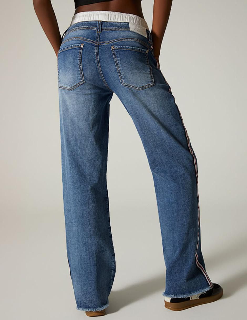 Jeans relaxed bota cintura Moleton Foison Sporty Striped Denim para mujer 2