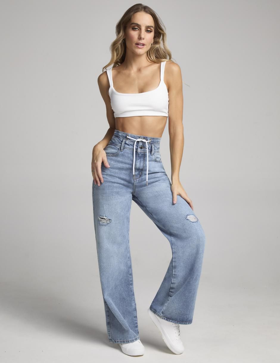 Jeans wide leg cintura alta relax para mujer 3