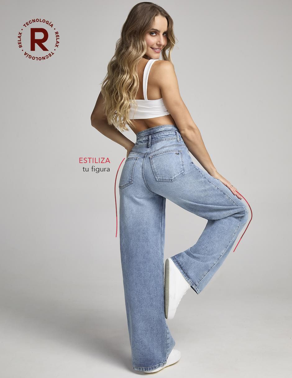 Jeans wide leg cintura alta relax para mujer 5