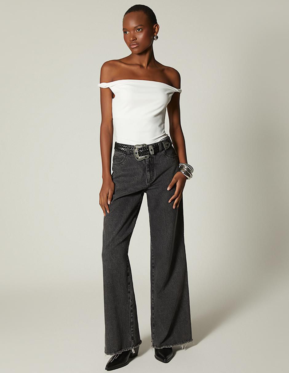 Jeans relaxed cintura Black Denim Western para mujer 3