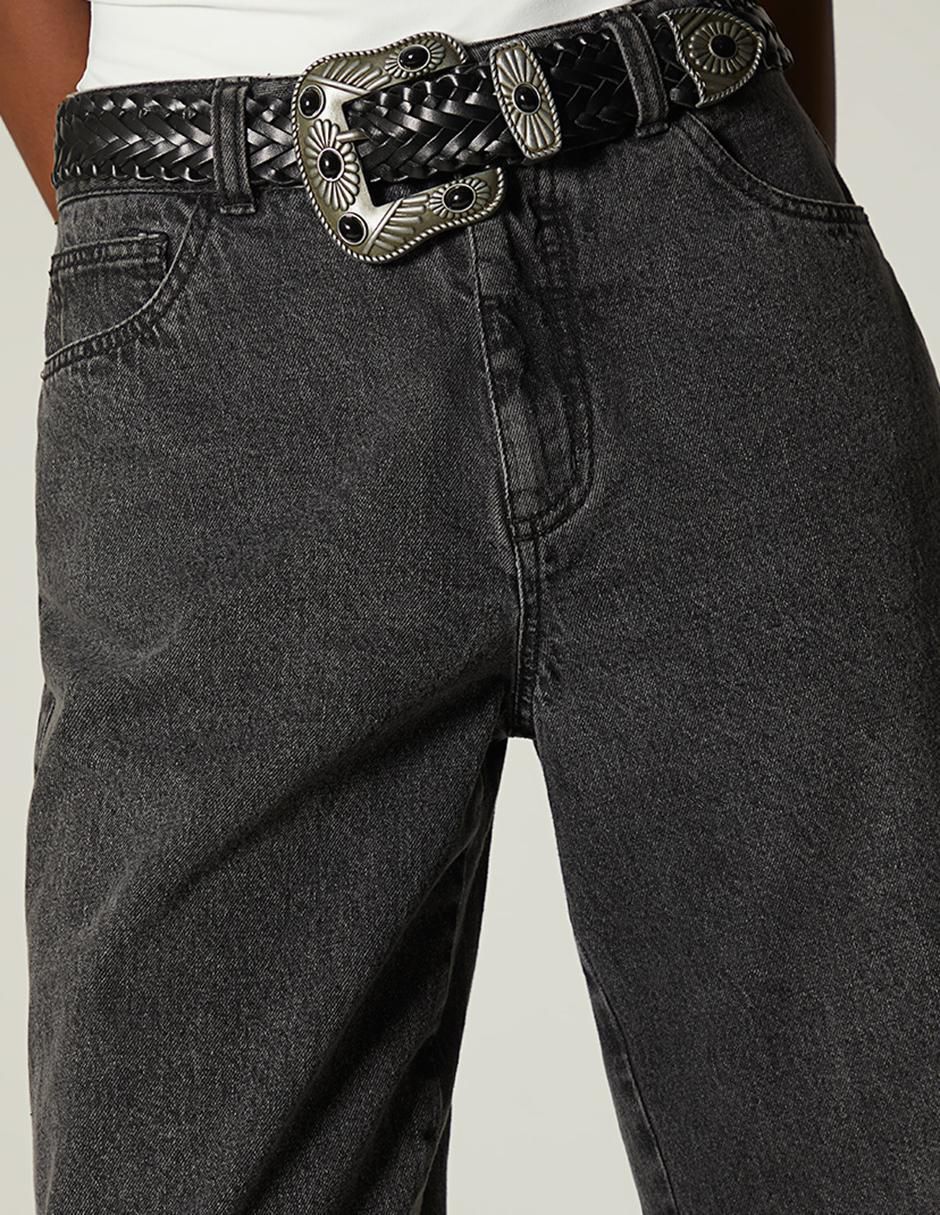 Jeans relaxed cintura Black Denim Western para mujer 4