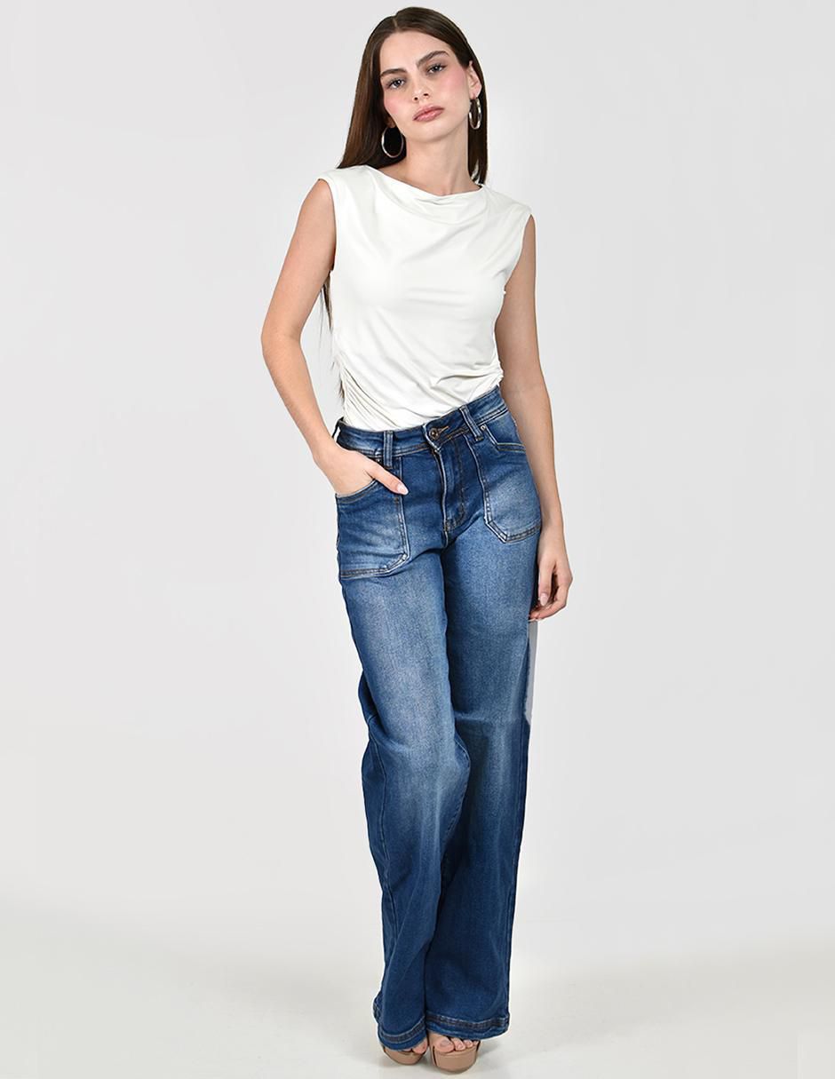 Jeans wide leg cintura alta para mujer 5