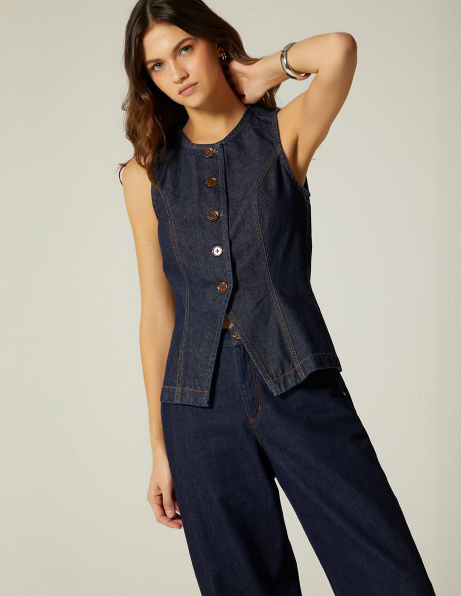 Blusa Dark Denim Sartorial sin manga para mujer 1