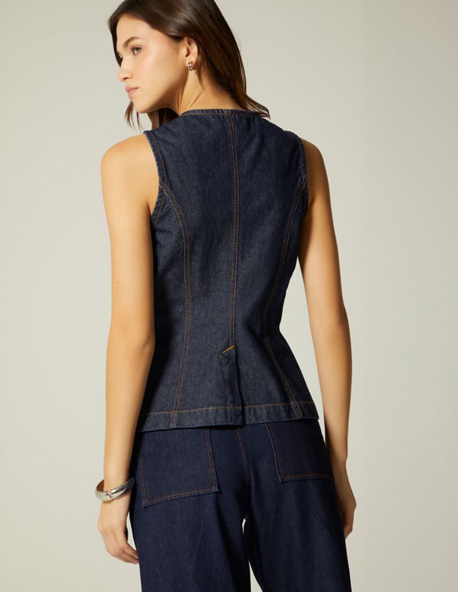 Blusa Dark Denim Sartorial sin manga para mujer 2