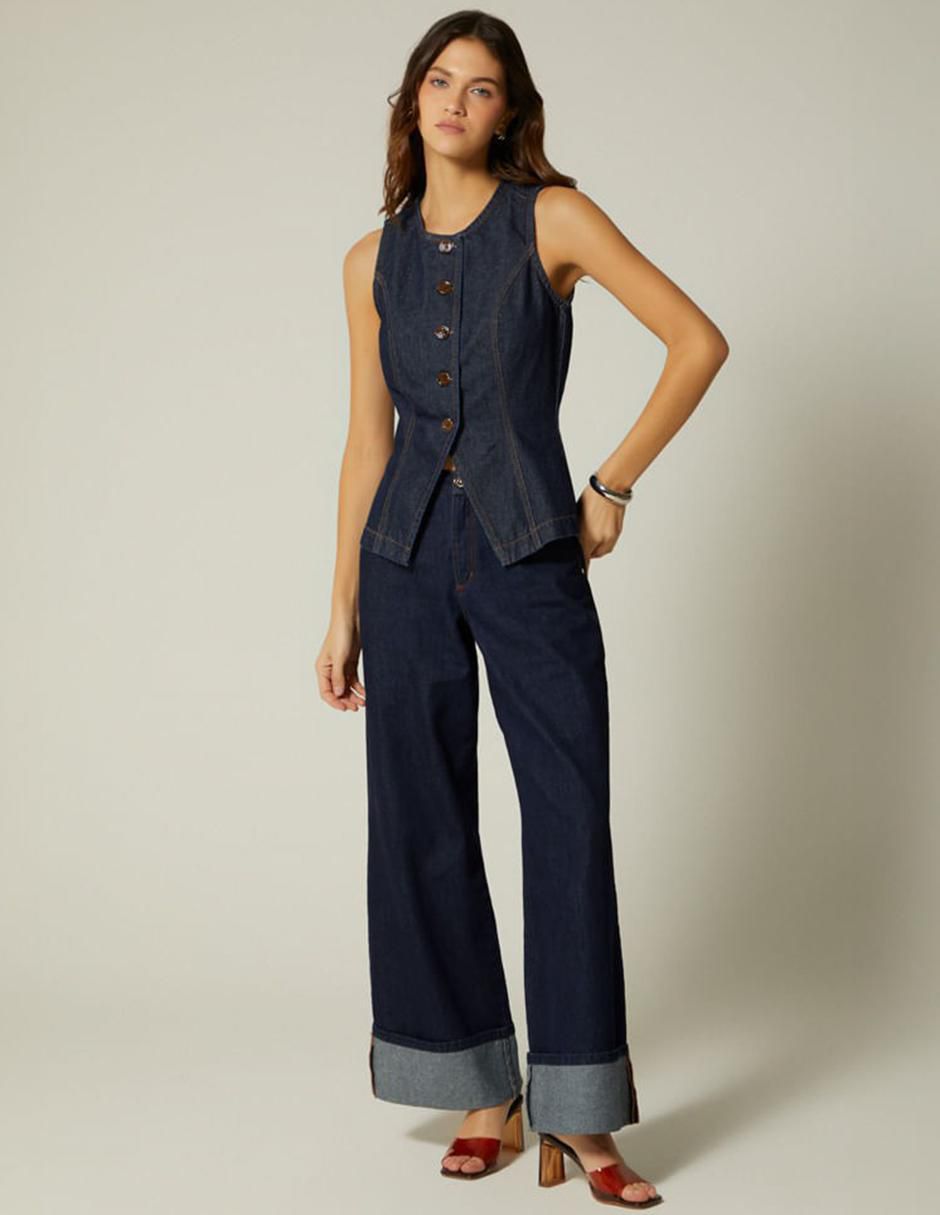 Blusa Dark Denim Sartorial sin manga para mujer 3