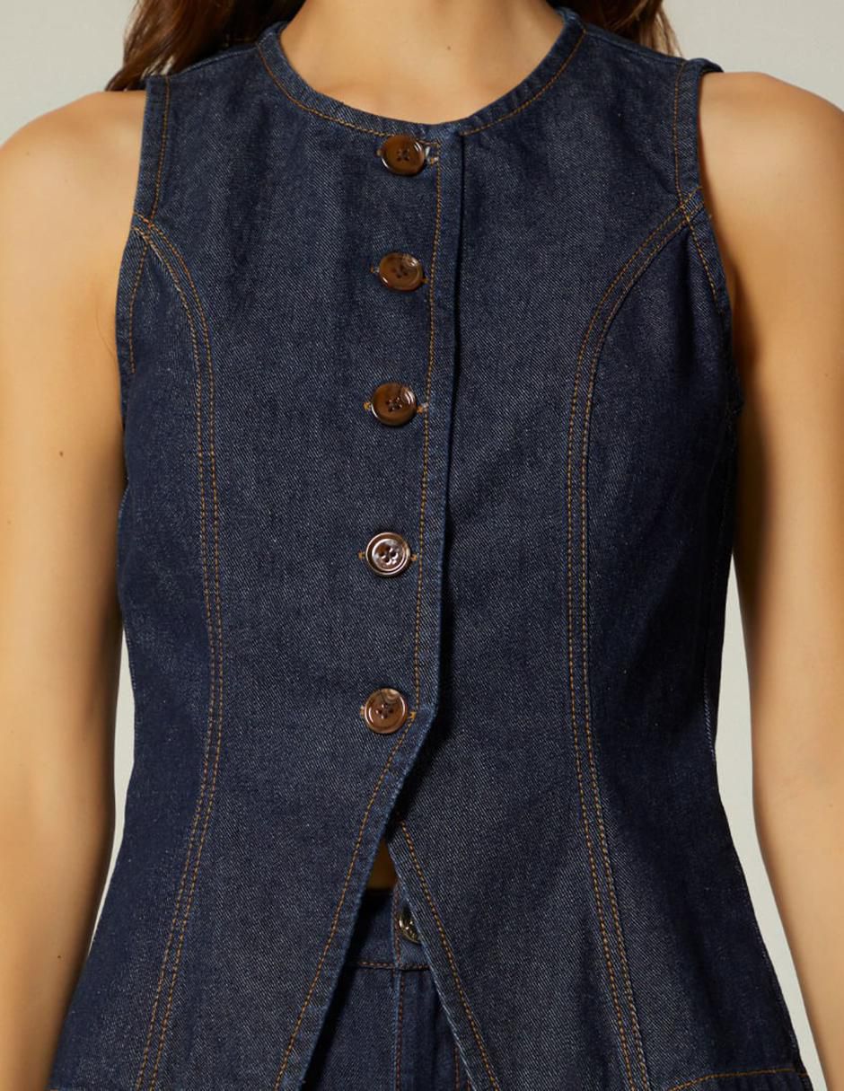 Blusa Dark Denim Sartorial sin manga para mujer 4